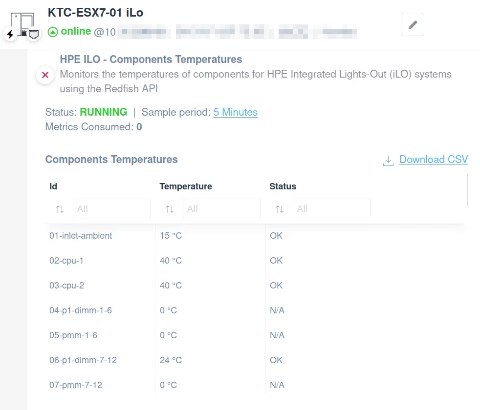 HPE iLO Components’ Temperature